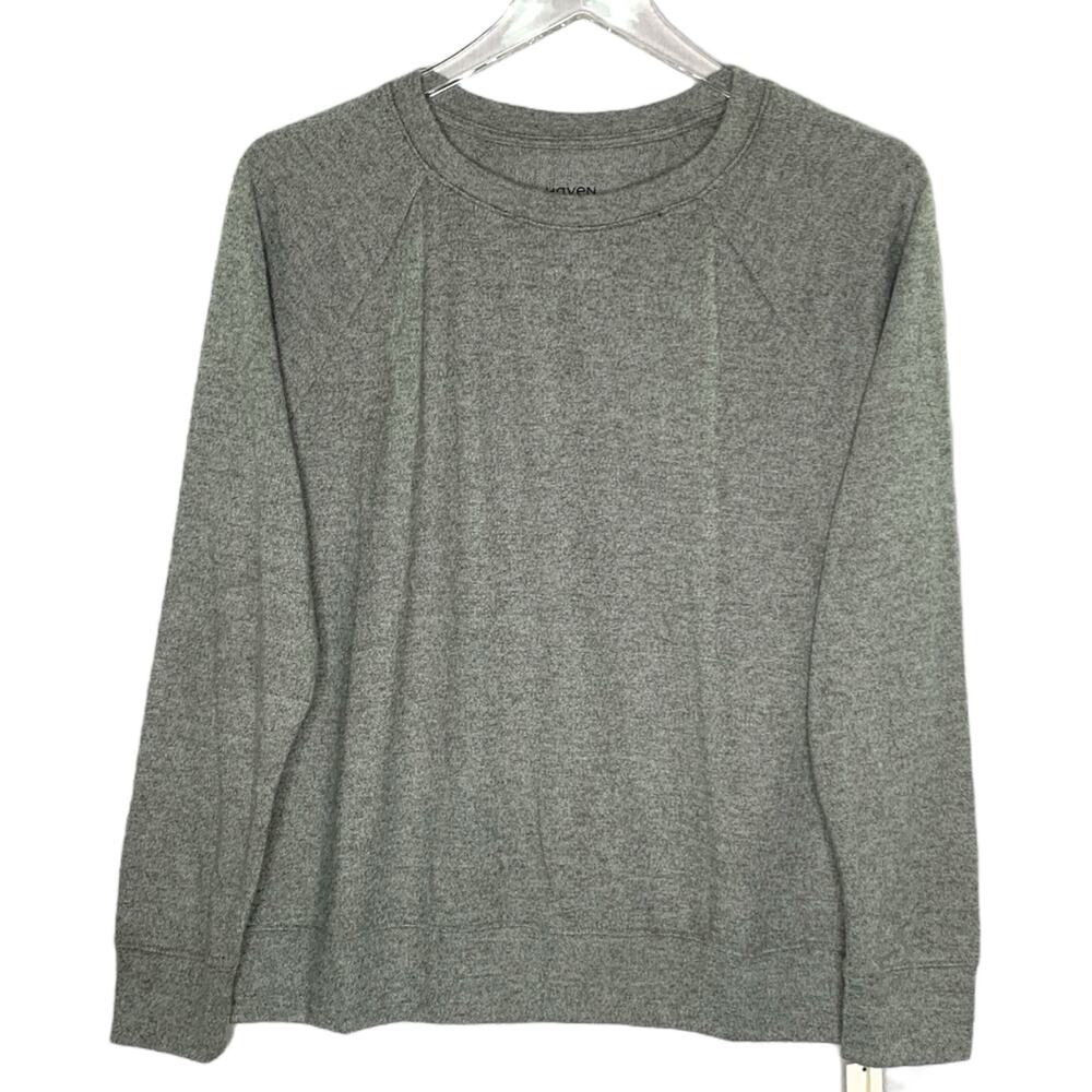 Haven S NEW Womens Heather Gray Lounge Long Sleeve Tee Crew Neck